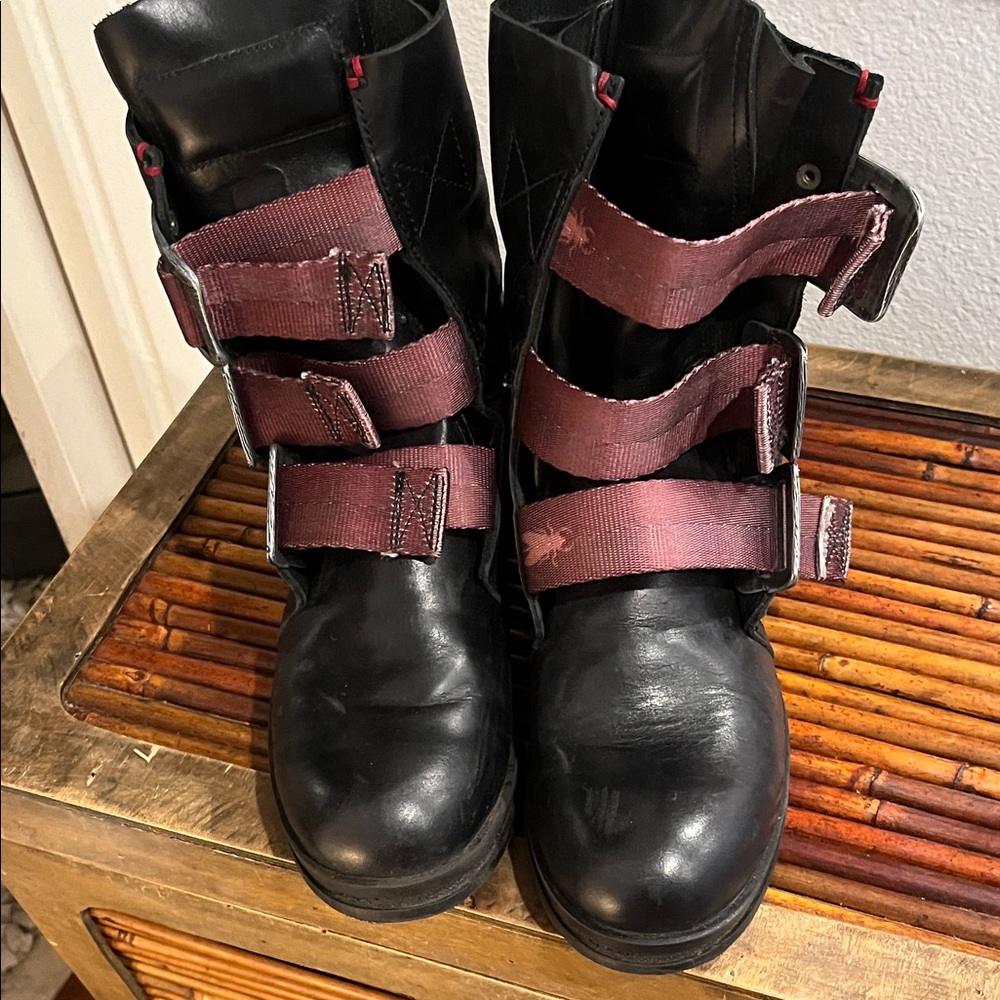 Fly London Black and Burgundy Lace Up Boots